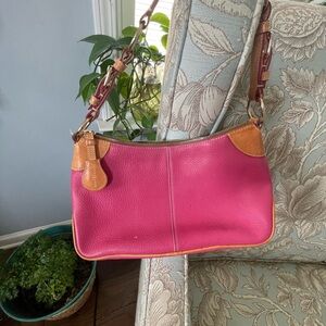 Pink Leather Dooney&Bourke Mini Shoulder Bag with Tan Trim Summer Bag